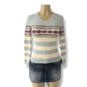 Kohl's V-Neck Sweater - Blue, Cream, and Purple